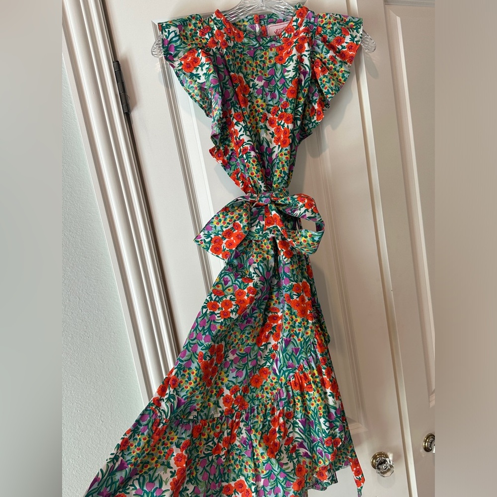 Banjanan Red Green Floral Wrap Midi Dress